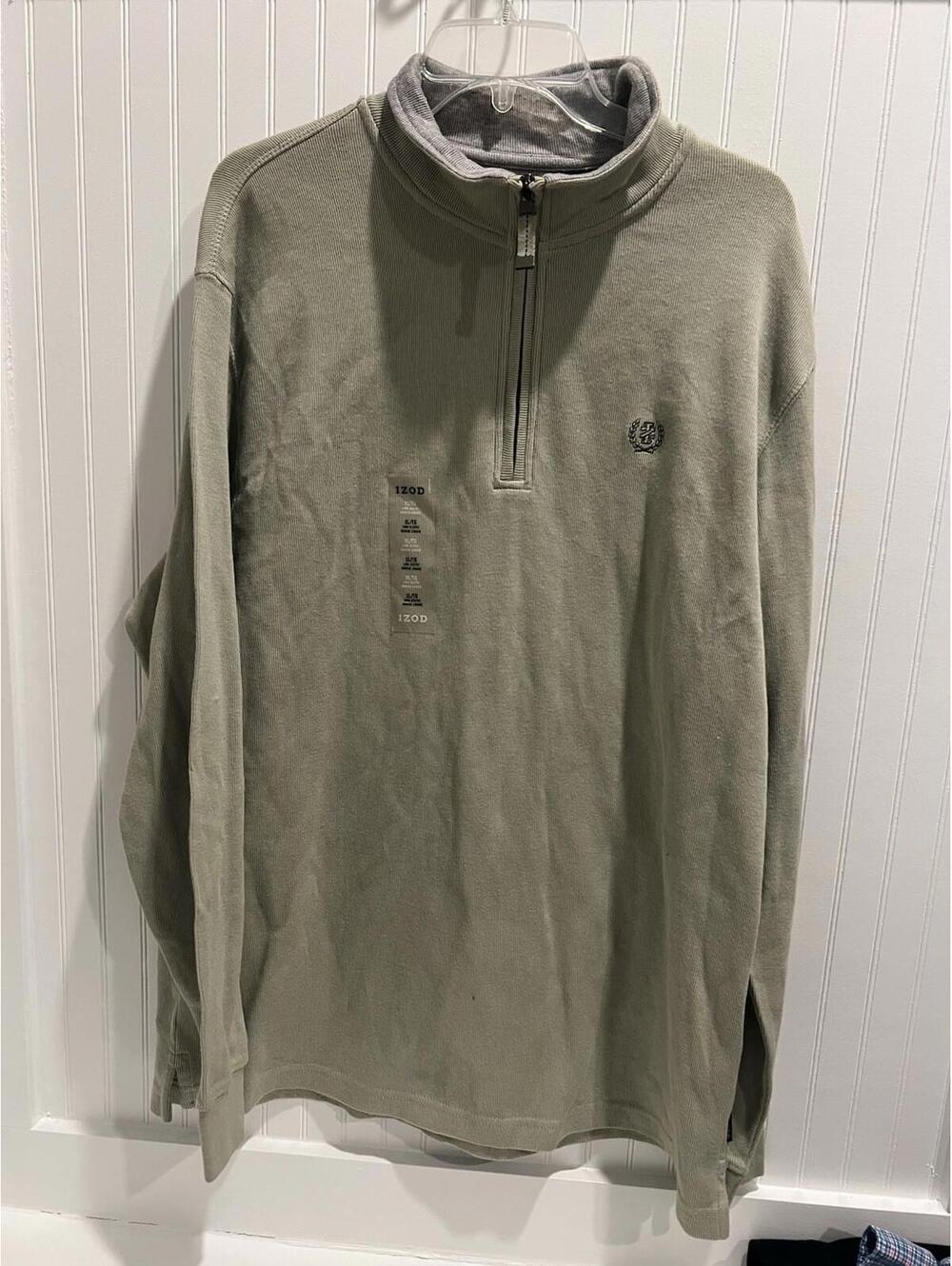 IZOD Quarter‎ Zip Pullover Sage Green Men’s XL 100% Cotton Casual Top